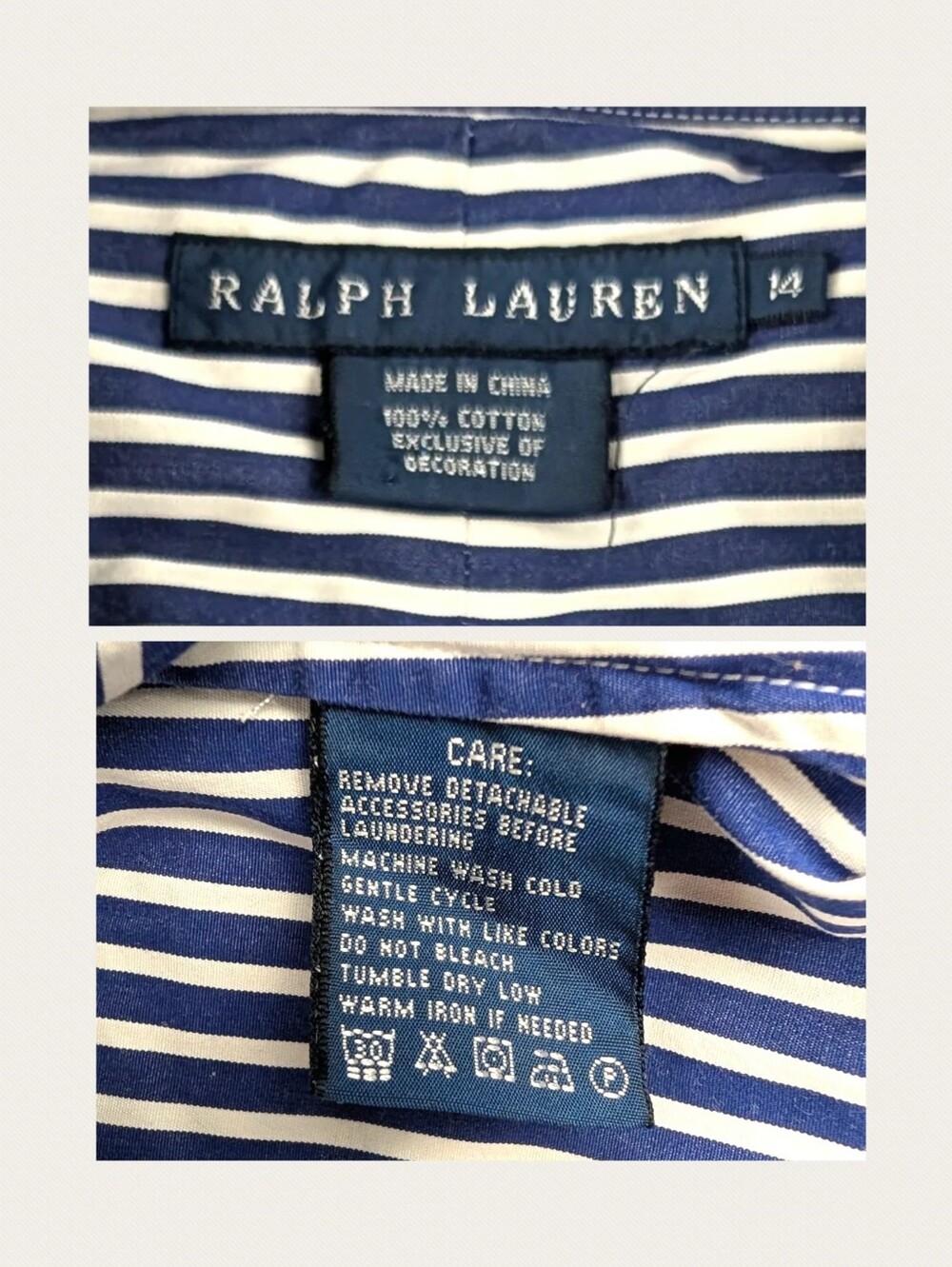Ralph Lauren Crest Embroidered Striped Button Down Shirt Blue White Size 14 EUC - Picture 11 of 11